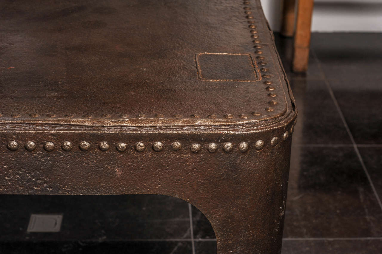 French Industrial Polished Weathered Riveted Steel Table, Machine Age 3